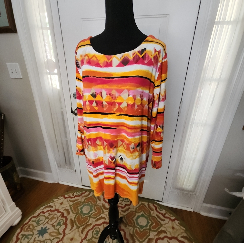 Rafaella Abstract Long Tunic Top with Zipper Sides Size XL